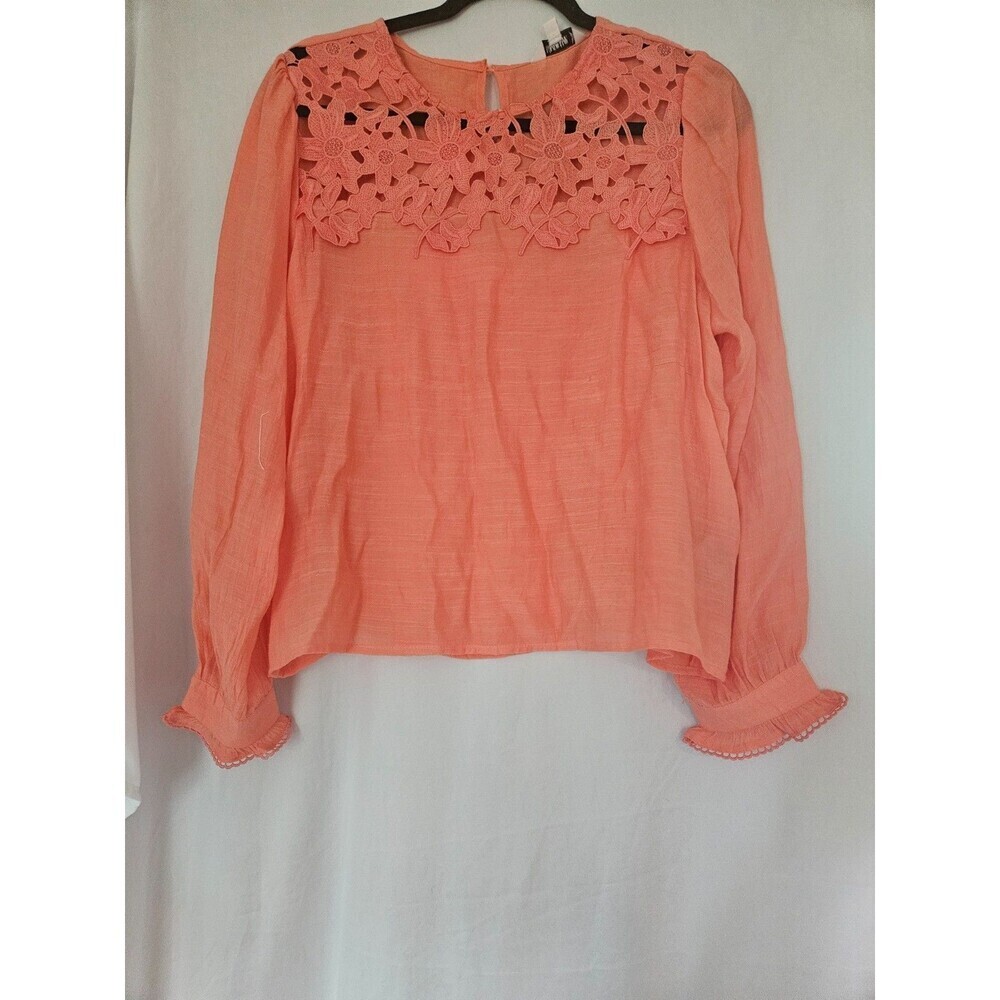 Nanette Lepore Coral Lace Top Blouse Topโ Shirt Sz Large NWT Long Sleeve